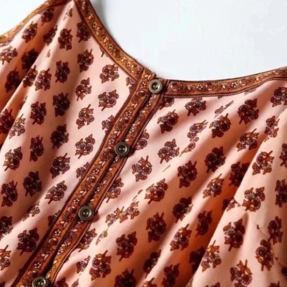 Pink & Maroon Floral Ornate Bohemian Gypsy Button Front Tank Summer Casual Dress - Picture 9 of 16
